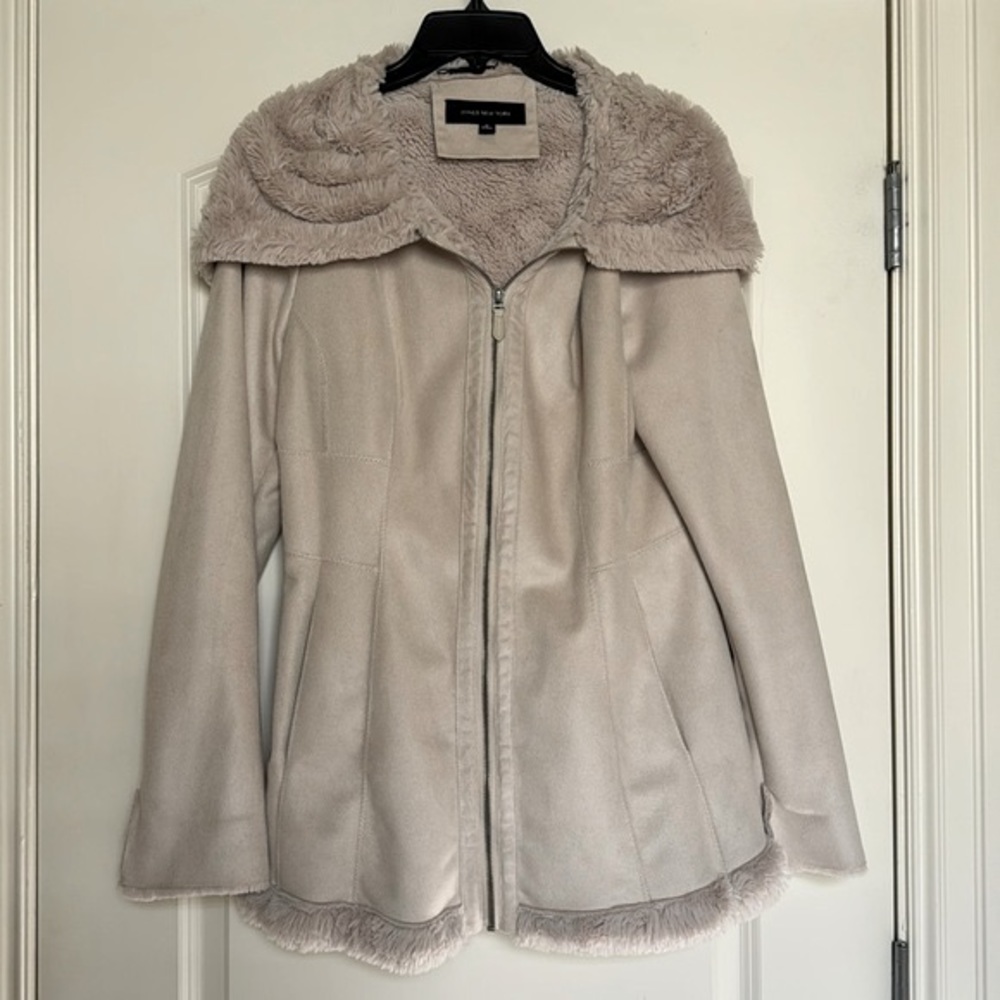 Jones New York Faux Suede / Faux Fur Lined Swing Coat